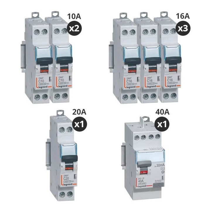Legrand - Lot de 6 disjoncteurs + 1 interrupteur différentiel 40A - Type AC - Vis/vis - Pour T2 - Réf : 411611-P