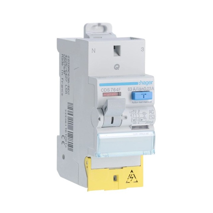 Hager - Interrupteur différentiel 2P 63A 30mA AC - Sans Vis - Réf : CDS764F