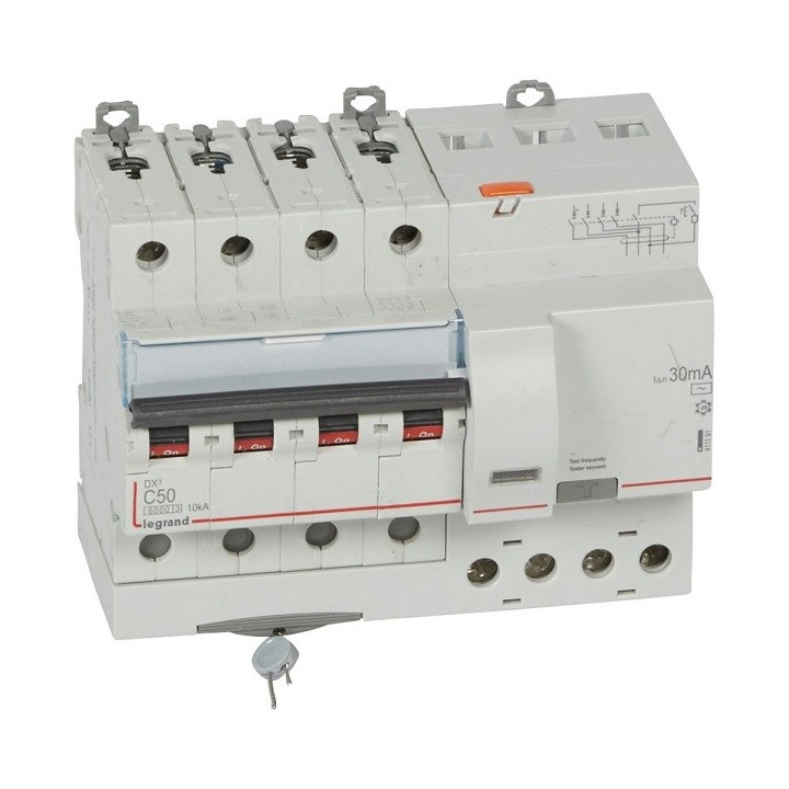 Legrand - Disjoncteur différentiel monobloc DX³6000 10kA arrivée haute départ bas à vis 4P 400V~ - 50A - Type AC - Réf : 411191
