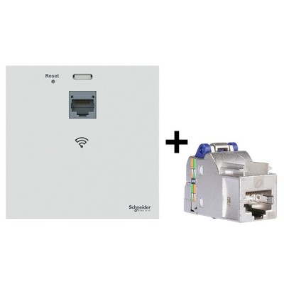 Schneider Resi9 Connect - Point d'accès WiFi + Connecteur RJ45 - Pack Réseau mural complet Cat 6A - 1gbit - Réf : VDIR20491-P