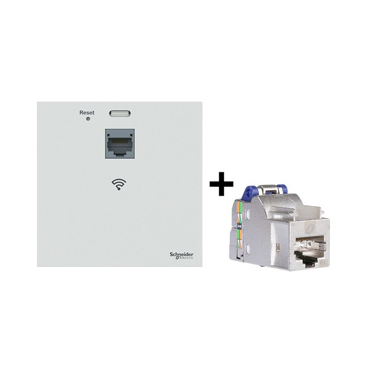 Schneider Resi9 Connect - Point d'accès WiFi + Connecteur RJ45 - Pack Réseau mural complet Cat 6A - 1gbit - Réf : VDIR20491-P