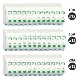 Schneider - Resi9 XE - Lot de 36 Disjoncteurs 10A / 16A / 20A - 1P+N - Courbe C - Embrochables - Réf : R9EFC610(36)