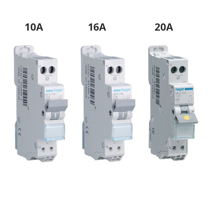 Hager - Lot de 36 Disjoncteurs 10A / 16A / 20A - 1P+N 3kA - Courbe C - Auto - Réf : MFS710(36)