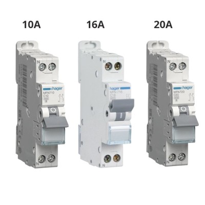 Hager - Lot de 36 Disjoncteurs 10A / 16A / 20A - 1P+N 3kA - Courbe C - A vis - Réf : MFN710(36)