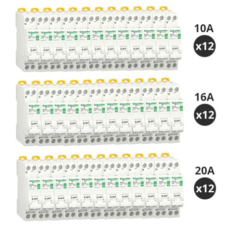 Schneider - Resi9 XP - Lot de 36 Disjoncteurs 10A / 16A / 20A - 1P+N - Courbe C - Peignables - Réf : R9PFC610(36)