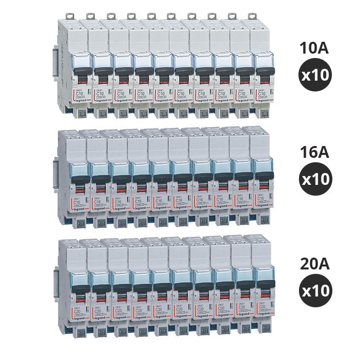 Legrand - Lot de 30 Disjoncteurs 10A / 16A / 20A - DNX³ 4500 - auto/auto - 6kA - courbe C - 1 module - Réf : 406782(30)