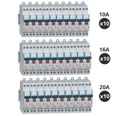 Legrand - Lot de 30 Disjoncteurs 10A / 16A / 20A DNX³ 4500 - vis/vis - 6kA - courbe C - 1 module - Réf : 406773(30)