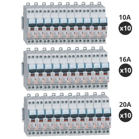 Legrand - Lot de 30 Disjoncteurs 10A / 16A / 20A DNX³ 4500 - vis/vis - 6kA - courbe C - 1 module - Réf : 406773(30)