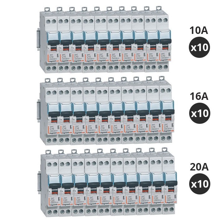 Legrand - Lot de 30 Disjoncteurs 10A / 16A / 20A DNX³ 4500 - vis/vis - 6kA - courbe C - 1 module - Réf : 406773(30)
