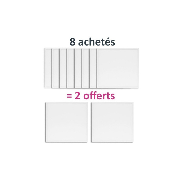 Krisane - Lot de 10 plafonniers LED Blanc dont 2 GRATUITS - 595x595 - 28W - 4000K - Réf : KRI28365