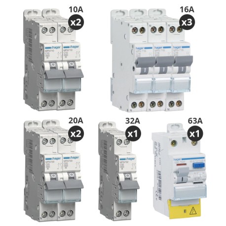 Hager - Lot de 8 disjoncteurs + 1 interrupteur différentiel 63A Type AC - A vis - Réf : CDC764F-P