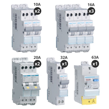 Hager - Lot de 8 disjoncteurs + 1 interrupteur différentiel 63A - Type AC - Auto - Réf : CDS764F-P