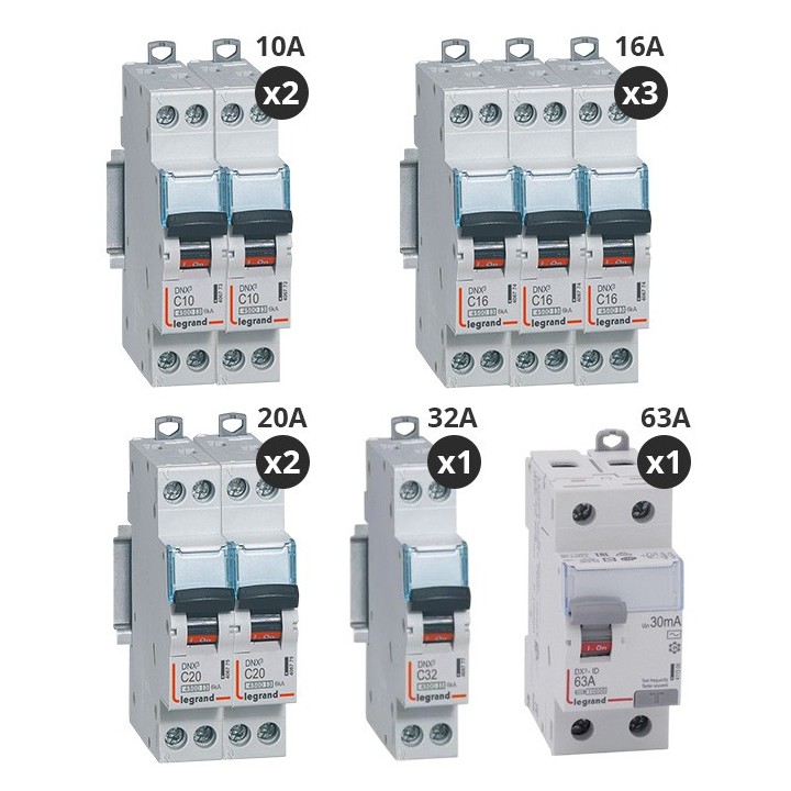 Legrand - Lot de 8 disjoncteurs + 1 interrupteur différentiel 63A Type AC - Vis/vis - Réf : 411506-P