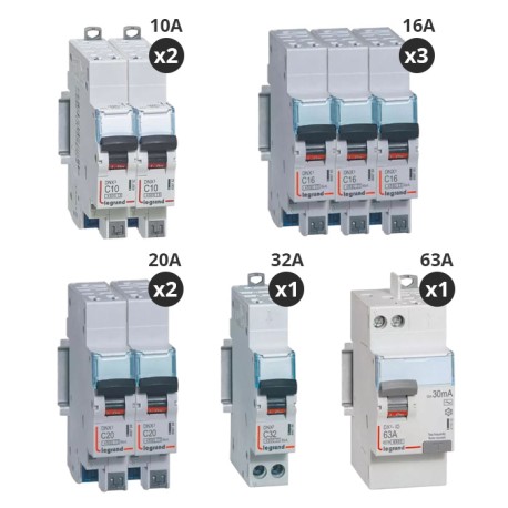 Legrand - Lot de 8 disjoncteurs + 1 interrupteur différentiel 63A - Type AC - Auto - Réf : 411650-P