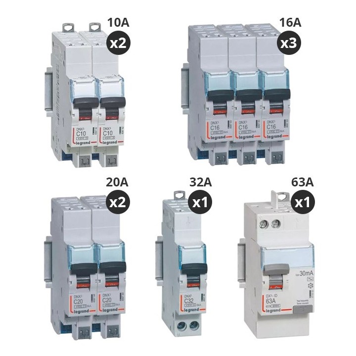 Legrand - Lot de 8 disjoncteurs + 1 interrupteur différentiel 63A - Type AC - Auto - Réf : 411650-P
