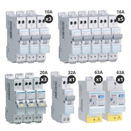 Hager - Lot de 12 disjoncteurs + 2 interrupteurs différentiels 40A Type A + 63A Type AC - Auto - Réf : CDS765F