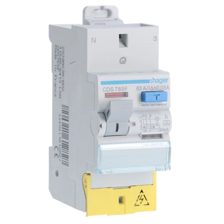 Hager - Interrupteur différentiel 63A 30mA type A Auto - Réf : CDS765F
