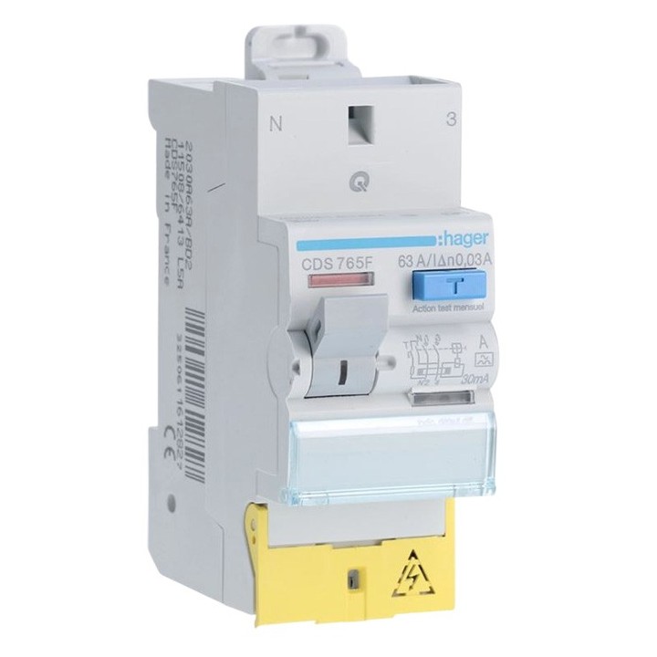Hager - Interrupteur différentiel 63A 30mA type A Auto - Réf : CDS765F