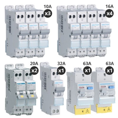 Hager - Lot de 10 disjoncteurs + 2 interrupteurs différentiels 40A Type A + 63A Type AC - Auto - Réf : CDS765F-P