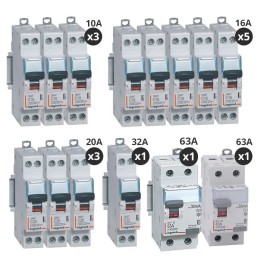 Legrand - Lot de 12 disjoncteurs + 2 interrupteurs différentiels 63A Type A + 63A Type AC - Vis/vis - Réf : 411556-P2