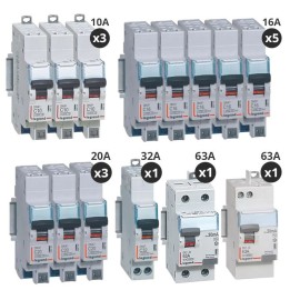 Legrand - Lot de 12 disjoncteurs + 2 interrupteurs différentiels 63A Type A + 63A Type AC - Auto - Réf : 411651-P2