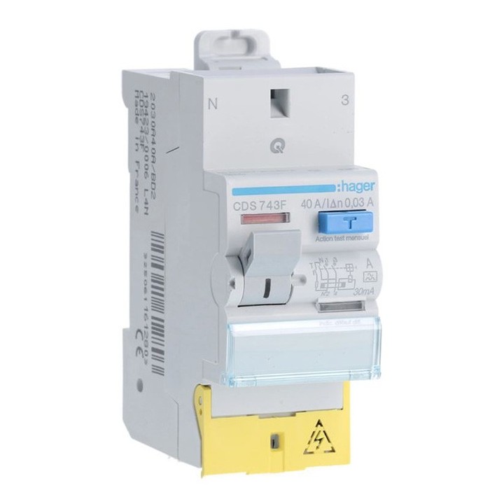 Hager - Interrupteur différentiel 40A 30mA type A Auto - Réf : CDS743F