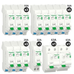 Schneider - Resi9 XE - Lot de 12 disjoncteurs + 2 interrupteurs diff 63A Type A + 63A Type AC - Embrochables - Réf : R9ERA263-P2