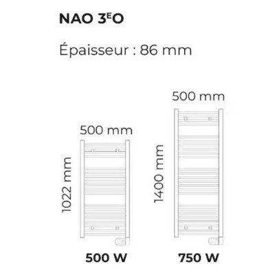 Intuis - Radiateur sèche serviettes fluide - Nao 3EO - 500W - Blanc - Réf : M190311