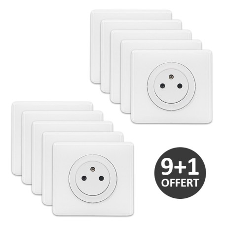 Legrand Céliane - Lot de 10 prises complètes 2P+T blanches - Finition affleurante - Réf : 099560(10)