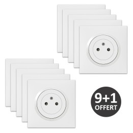 Legrand - Lot de 10 Prises de courant complètes 2P+T blanches dont 1 OFFERTE - Dooxie One - 16A - Réf : 600335(9+1)