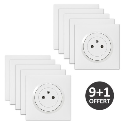 Legrand - Lot de 10 Prises de courant complètes 2P+T blanches dont 1 OFFERTE - Dooxie One - 16A - Réf : 600335(9+1)