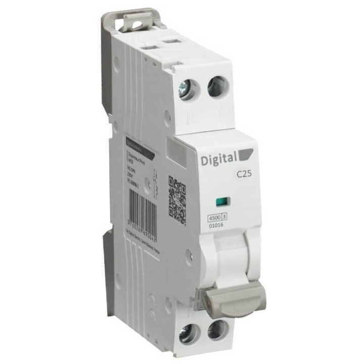 Digital Electric - Disjoncteur Phase + Neutre 25A - Courbe C - 4,5 kA - Réf : 01025