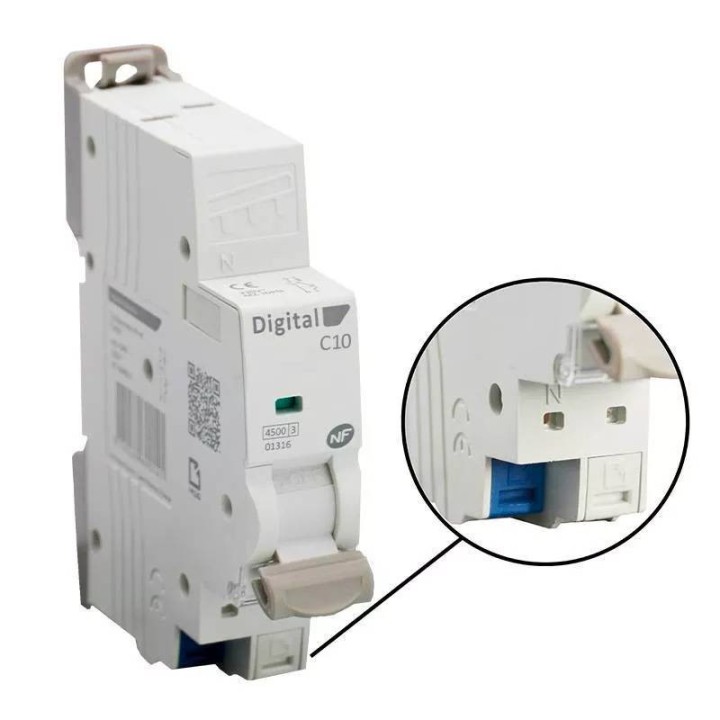 Digital Electric - Disjoncteur Phase + Neutre 10A - Courbe C - 4,5 kA I-Plug - Réf : 01310