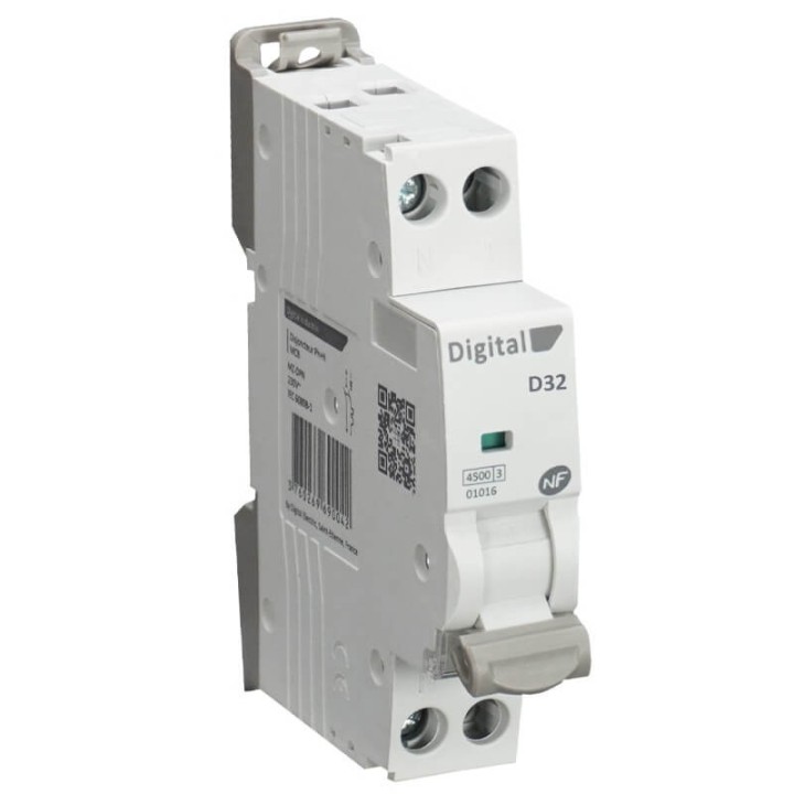 Digital Electric - Disjoncteur Phase + Neutre 32A - Courbe D - 4,5 kA - Réf : 01232