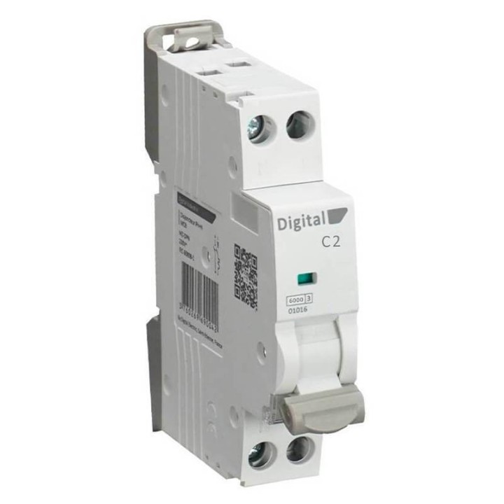 Digital Electric - Disjoncteur Phase + Neutre 2A - Courbe C - 6 kA - Réf : 01502