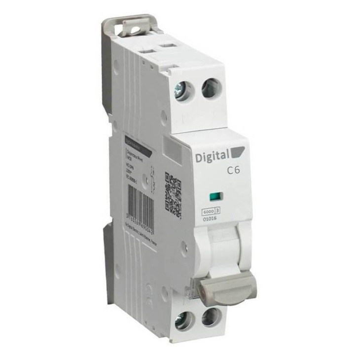 Digital Electric - Disjoncteur Phase + Neutre 6A - Courbe C - 6 kA - Réf : 01506