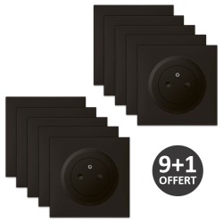 Legrand - Lot de 10 Prises de courant complètes 2P+T noires dont 1 OFFERTE - Dooxie One - 16A - Réf : 600535(10)