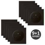 Legrand - Lot de 10 Prises de courant complètes 2P+T noires dont 1 OFFERTE - Dooxie One - 16A - Réf : 600535(10)