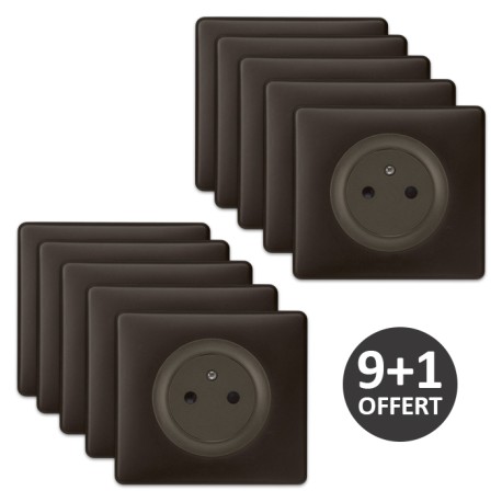 Legrand Céliane - Lot de 10 prises complètes 2P+T noires dont 1 OFFERTE - Finition affleurante - Réf : B0001(10)