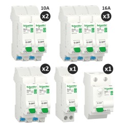 Schneider - Resi9 XE - Lot de 8 disjoncteurs + 1 interrupteur différentiel 63A - Embrochables - Réf : R9ERC263-P