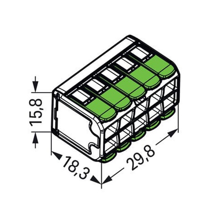 Wago - 15 bornes 221 Green Range 10x4mm² à leviers souples & rigides - Réf : 221-430(15)