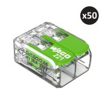 Wago - 50 bornes 221 Green Range 2x6mm² à leviers souples & rigides - Réf : 221-622(50)
