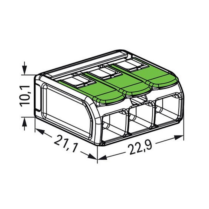 Wago - 30 bornes 221 Green Range 3x6mm² à leviers souples & rigides - Réf : 221-623(30)