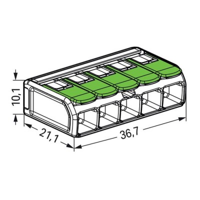Wago - 15 bornes 221 Green Range 5x6mm² à leviers souples & rigides - Réf : 221-625(15)