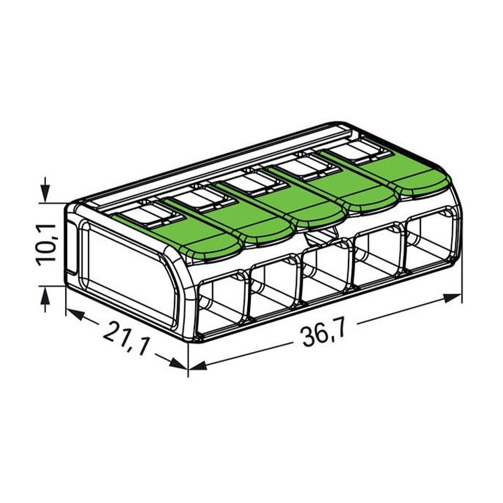 Wago - 15 bornes 221 Green Range 5x6mm² à leviers souples & rigides - Réf : 221-625(15)
