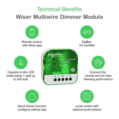 Schneider - Wiser - micromodule variateur de lumière avec ou sans neutre - zigbee - Réf : CCT5010-0003