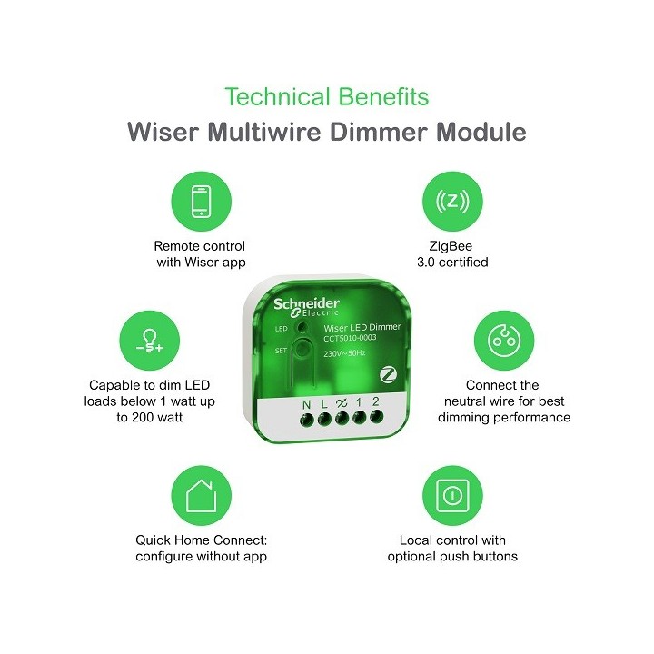 Schneider - Wiser - micromodule variateur de lumière avec ou sans neutre - zigbee - Réf : CCT5010-0003