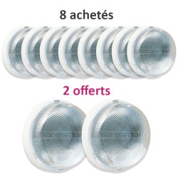 Krisane - Lot de 10 Hublots LED dont 2 GRATUITS rond en verre avec douille E27 - Blanc - IP44 - Réf : KRI29806(10)