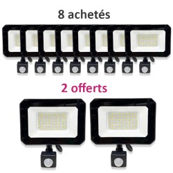 Krisane - Lot de 10 Projecteurs LED dont 2 GRATUITS - 50W - 4000°K - IP65 - avec détecteur - Noir- Réf : KRI29744(10)