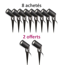 Miidex Lighting - Lot de 10 Projecteurs Piquet Slim dont 2 GRATUITS (sans ampoule) 230V GU10 Noir IP65 - Réf : 70283(10)
